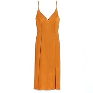 Elegant Gold Satin Spaghetti Strap Dress